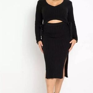 Elegant Black Ribbed Knit Dress